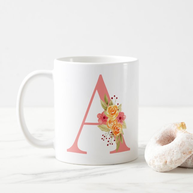 Elegantes rosa und orangefarbenes Monogramm der Bl Kaffeetasse (Mit Donut)