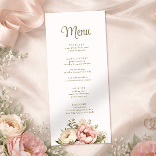 Elegantes Rosa- und Pfirsich-Blumenhochzeitsmenü Menükarte