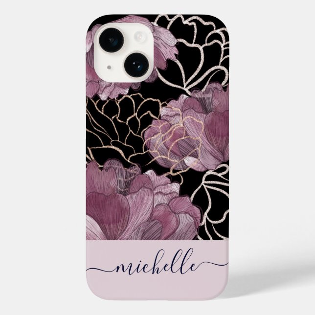 Elegantes Rosa und Schwarz Mit Monogramm Case-Mate iPhone Hülle (Rückseite)