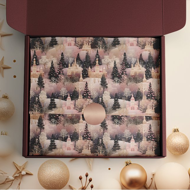 Elegantes Rosa und Schwarzes Weihnachtsdorf Seidenpapier (Von Creator hochgeladen)