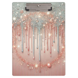 Elegantes Rosa und Silber Glitter Drip Klemmbrett