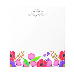 Elegantes Rosa und violette Blumen Personalisiert Notizblock