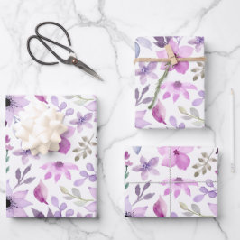 Elegantes rosa und violettes Blumenmuster Geschenkpapier Set