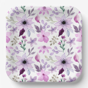 Elegantes rosa und violettes Blumenmuster Pappteller
