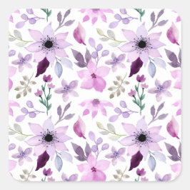 Elegantes rosa und violettes Blumenmuster Quadratischer Aufkleber