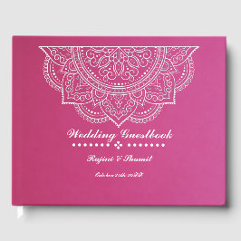Elegantes Rosa und Weiß Paisley Mandala Gästebuch