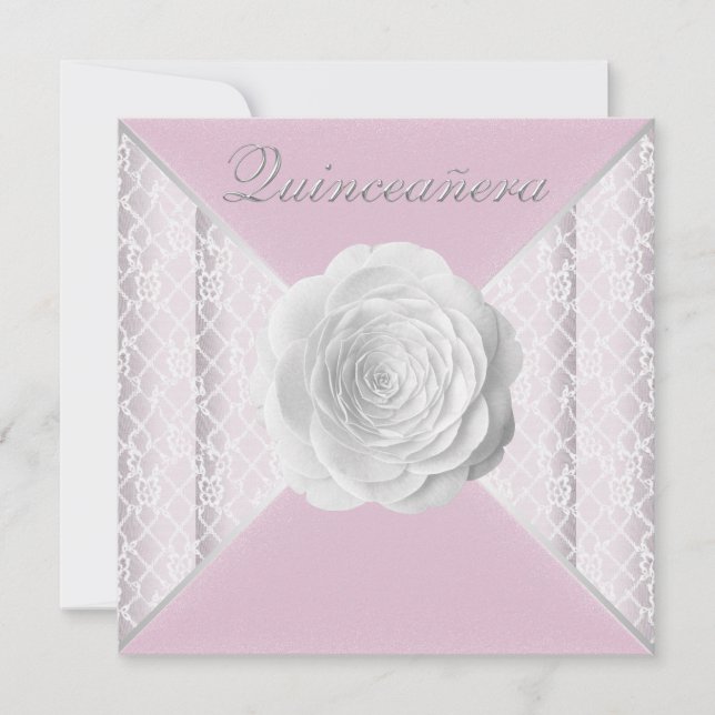 Elegantes Rosa und Weiß Rose Quinceanera Einladung (Vorderseite)