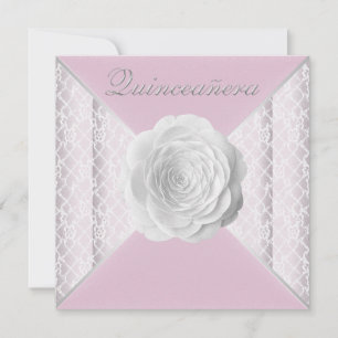 Elegantes Rosa und Weiß Rose Quinceanera Einladung