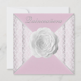 Elegantes Rosa und Weiß Rose Quinceanera Einladung