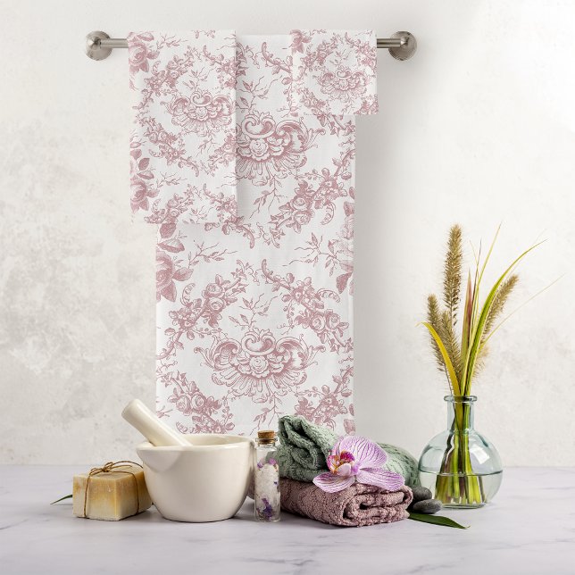 Elegantes rosa und weiße Blumentoilette Badhandtuch Set (Von Creator hochgeladen)