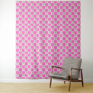 Elegantes rosa und weiße Karierte Blume Muster Wandteppich