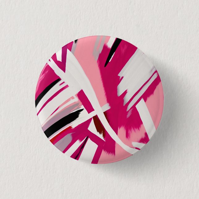 Elegantes rosa und weiße Pinselstriche-Muster Button (Vorderseite)