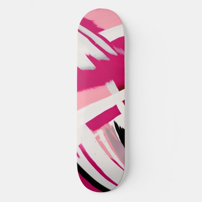 Elegantes rosa und weiße Pinselstriche-Muster Skateboard (Vorderseite)