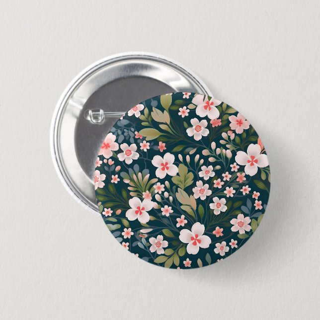 Elegantes rosa und weißes Blumenmuster  Button (Vorne & Hinten)