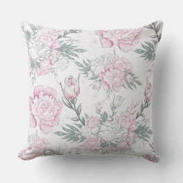 Elegantes rosa und weißes Blumenmuster Grünes Foli Kissen
