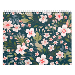 Elegantes rosa und weißes Blumenmuster  Kalender