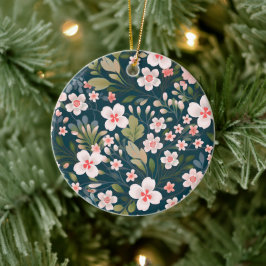 Elegantes rosa und weißes Blumenmuster Keramik Ornament