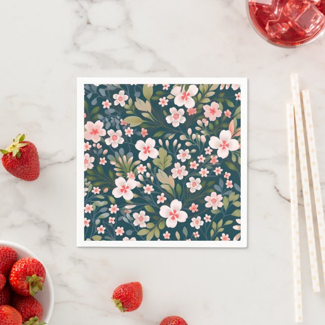 Elegantes rosa und weißes Blumenmuster  Serviette (Beispiel)