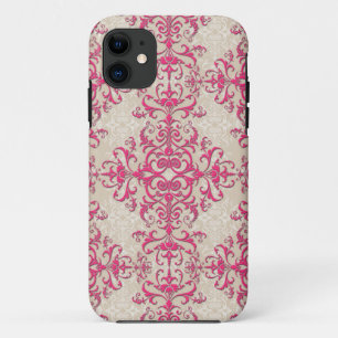 Elegantes Rosa und Weißes Florales Damastmuster Case-Mate iPhone Hülle