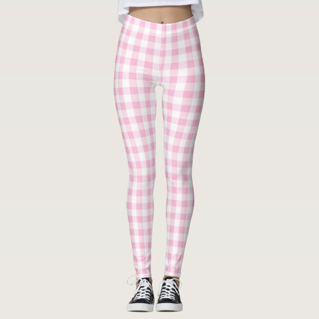 Elegantes rosa und weißes Gingham-Muster Leggings (Vorderseite)