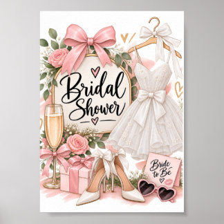Elegantes rosa und weißes Hochzeitsdusche-Schild-D Poster