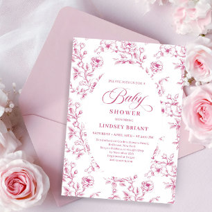 Elegantes rosa und weißes Rosenmuster-Baby-Shower Einladung