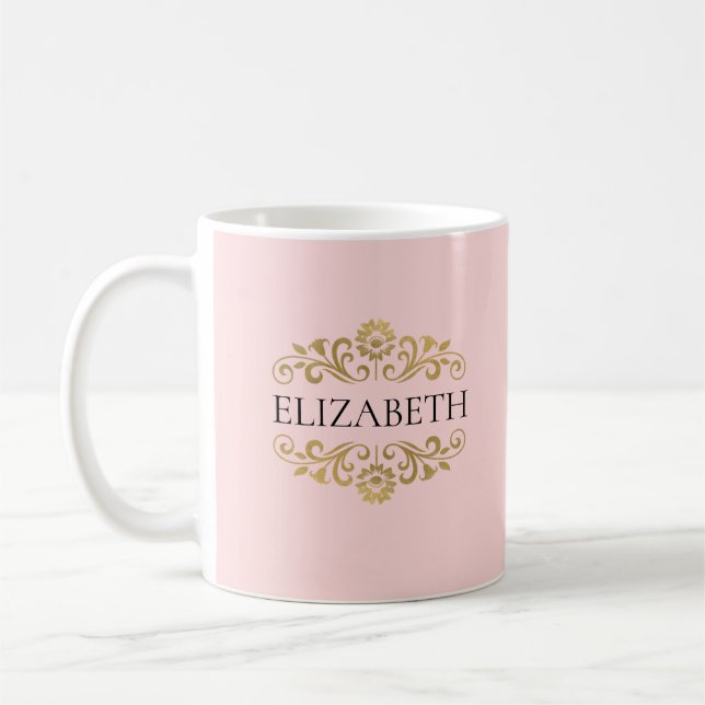Elegantes rosa Valentinstag Monogram Kaffeetasse (Links)