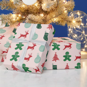 Elegantes Rosa Vintage Retro Weihnachten Geschenkpapier