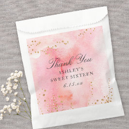 Elegantes Rosa Wasserfarbe Gold Sweet 16 Party Geschenktütchen