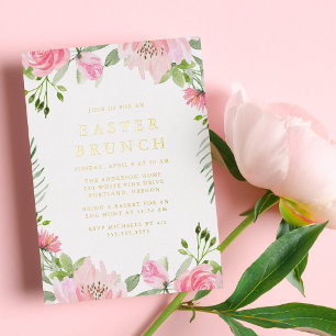 Elegantes rosa Wasserfarben-Blumen-Oster-Brunch Folieneinladung