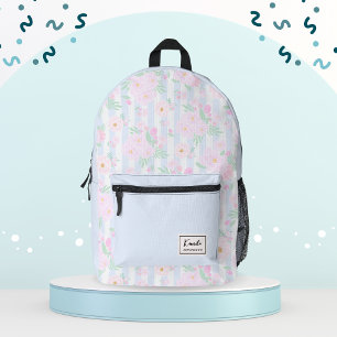 Elegantes Rosa Wasserfarben Blumen- und Streifen-M Bedruckter Rucksack