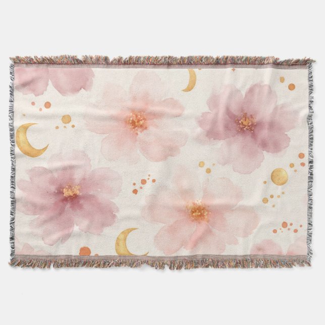 Elegantes rosa Wasserfarben-Blumenmuster Decke (Vorderseite)
