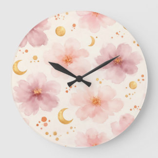 Elegantes rosa Wasserfarben-Blumenmuster Große Wanduhr