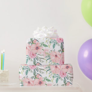 Elegantes Rosa-Wasserfarben-Blumenmuster mit weiße Geschenkpapier