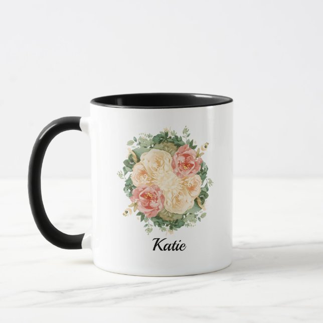 Elegantes Rosa-Wasserfarben-Blumenmuster Tasse (Links)