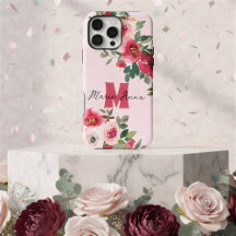 Elegantes Rosa-Wasserfarben-Burgunder-Blumenmuster