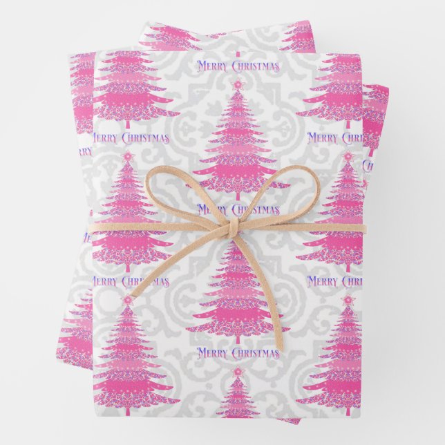 Elegantes, rosa Weihnachtsbaumgeschenk Geschenkpapier Set (Beispiel)