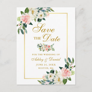 Elegantes Rosa Weiß Save the Date Ankündigungspostkarte