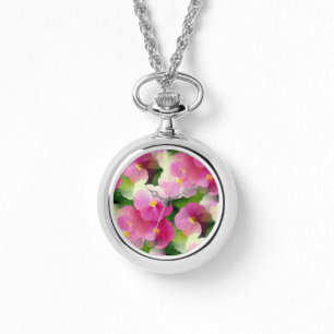 Elegantes rosa-weiße Eingeweihte Blume-Muster Armbanduhr