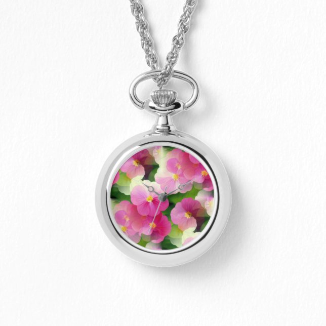 Elegantes rosa-weiße Eingeweihte Blume-Muster Armbanduhr (Vorderseite)