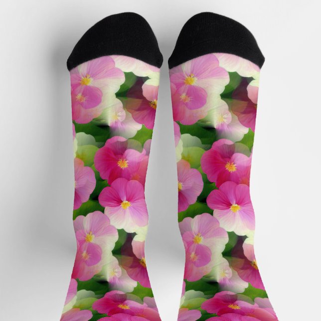 Elegantes rosa-weiße Eingeweihte Blume-Muster Socken (Oben)