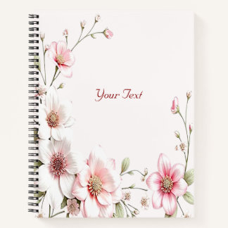 Elegantes rosa weißes BlumenNotebook Notizbuch