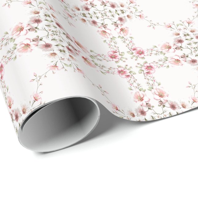 Elegantes rosa weißes Blumenpapier Geschenkpapier (Rolleneckpunkt)