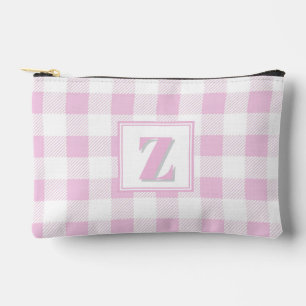 Elegantes rosa weißes Gingham mit anpassbarem Mono Zubehörtasche