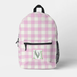 Elegantes rosa weißes Gingham-Monogramm Buchstabe Bedruckter Rucksack