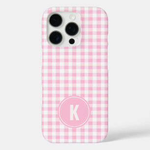 Elegantes rosa-weißes Gingham-Muster-Monogramm iPhone 16 Pro Hülle