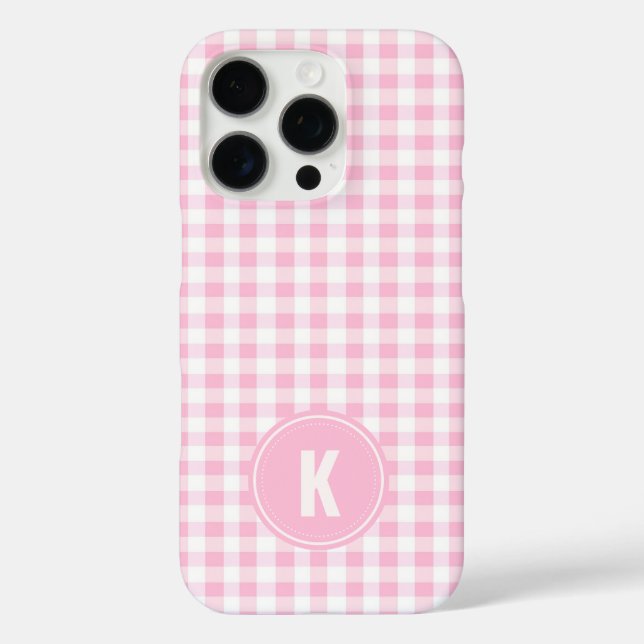 Elegantes rosa-weißes Gingham-Muster-Monogramm Case-Mate iPhone Hülle (Rückseite)