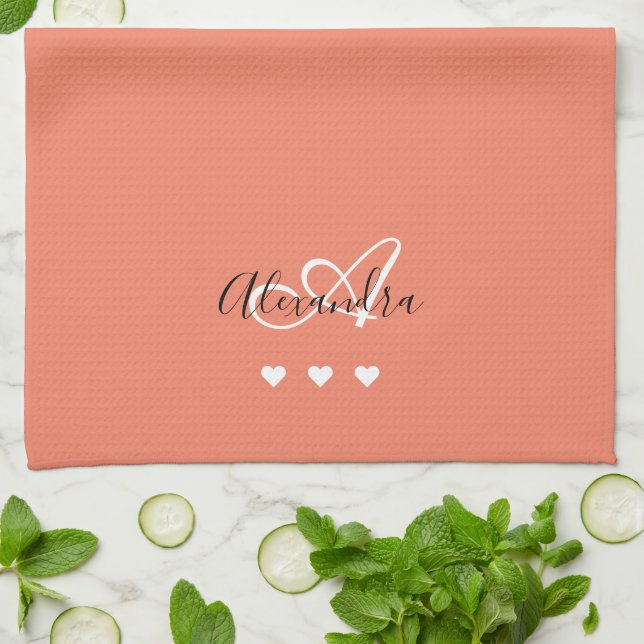 Elegantes rosa weißes Skript Namensmonogramm  Geschirrtuch (Gefaltet)