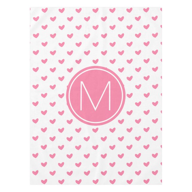 Elegantes, rosa, weißes, winziges Herzmuster Tischdecke (Vorderseite)