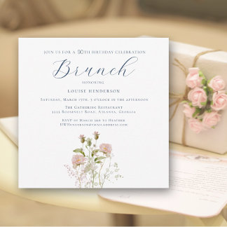 Elegantes rosa Wildblume 90. Geburtstags Brunch Einladung